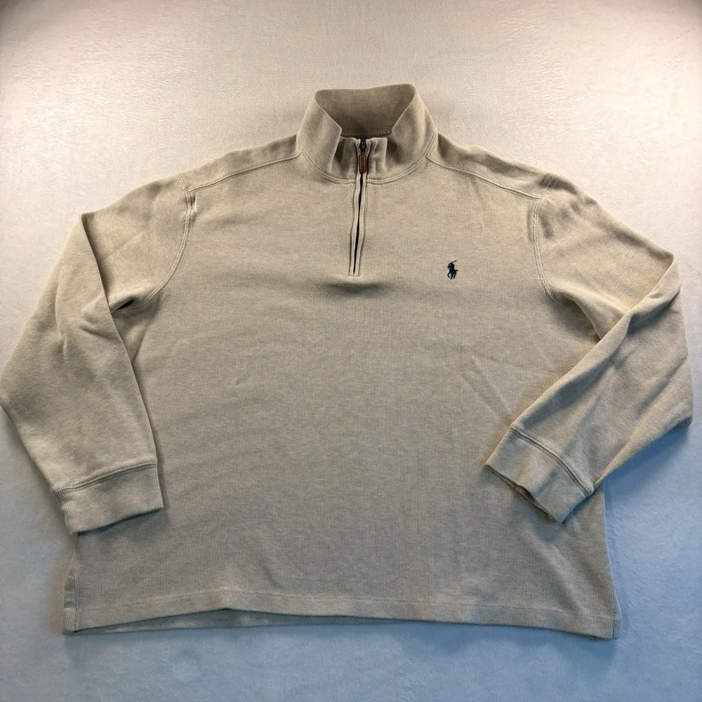 Polo Ralph Lauren Men's Sweater Size XL Beige 1/4 Zip Pullover Mock Neck Casual